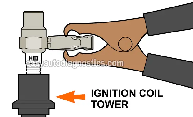 Checking For Spark Directly On The 2/3 Ignition Coil Towers (Exhaust Side). How To Test The Ignition Module And Crankshaft Position Sensor (1989, 1990, 1991, 1992, 1993, 1994, 1995, 1996, 1997 2.3L Ranger, Mustang, B2300)