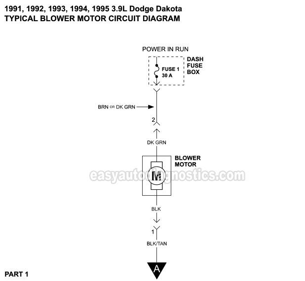 Part 1 -Blower Motor Resistor Circuit Wiring Diagram (1991, 1992, 1993, 1994, 1995 3.9L Dodge Dakota)