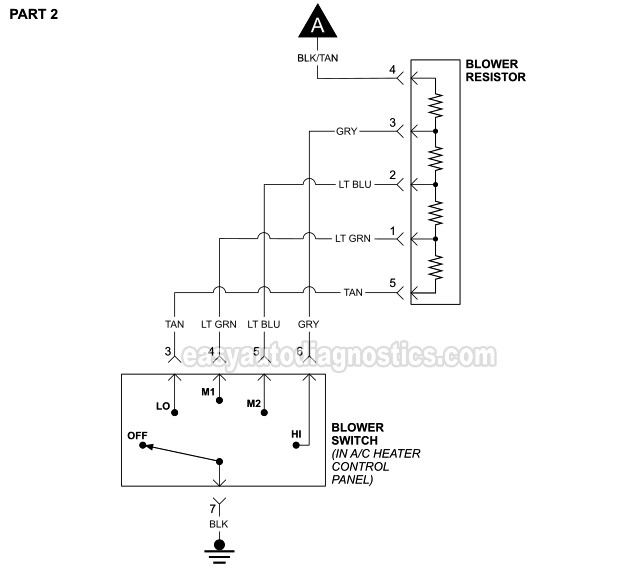 Part 2 -Blower Motor Resistor Circuit Wiring Diagram (1991, 1992, 1993, 1994, 1995 3.9L Dodge Dakota)