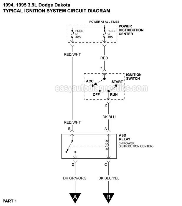 PART 1 -1994, 1995 3.9L V6 Dodge Dakota Ignition System Circuit Wiring Diagram
