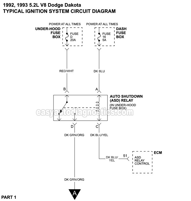 Ignition System Circuit Diagram (1992-1993 5.2L V8 Dodge Dakota)