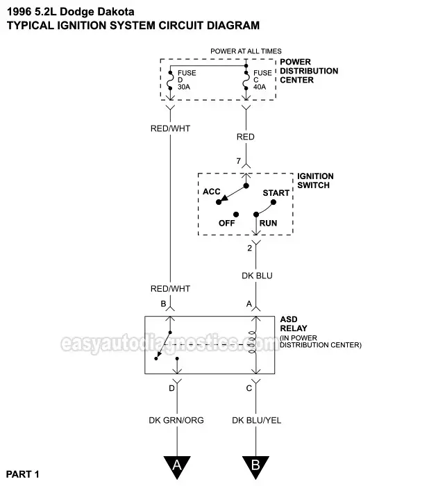 PART 1 -1996 5.2L V8 Dodge Dakota Ignition System Circuit Wiring Diagram