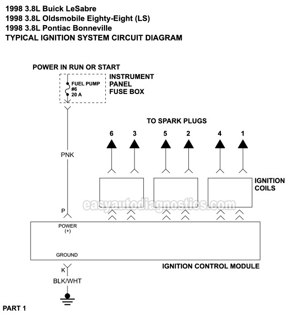 Ignition System Circuit Wiring Diagram PART 1 -1998 3.8L Buick LeSabre. 1998 3.8L Oldsmobile Eighty-Eight. 1998 3.8L Pontiac Bonneville