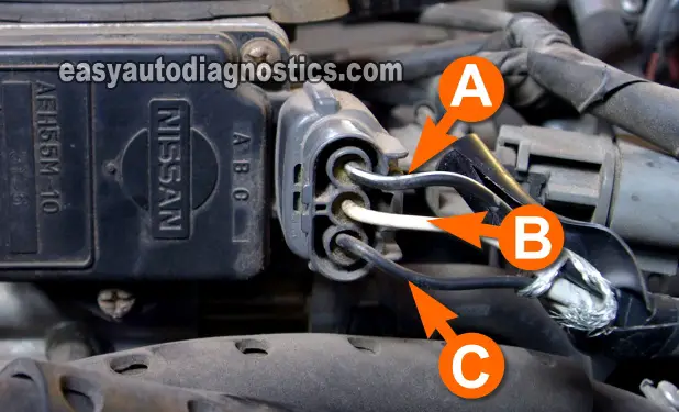 Testing The MAF Sensor Ground Circuit. Mass Air Flow (MAF) Sensor Test 2.4L Nissan D21 Hard Body (1990-1995)