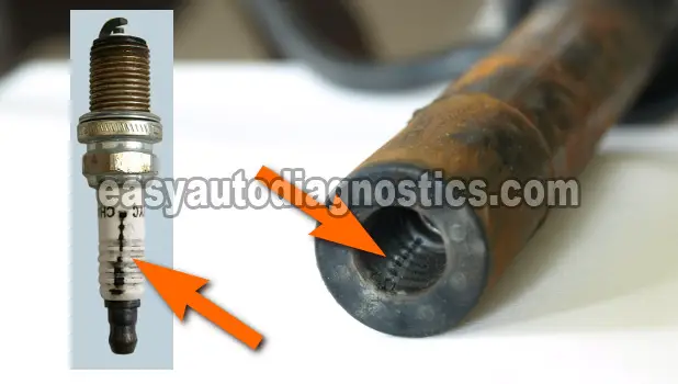 Carbon Tracks On The Spark Plug And Spark Plug Boot. How To Test The Ignition System (1990, 1991 5.2L V8 Dodge Dakota)