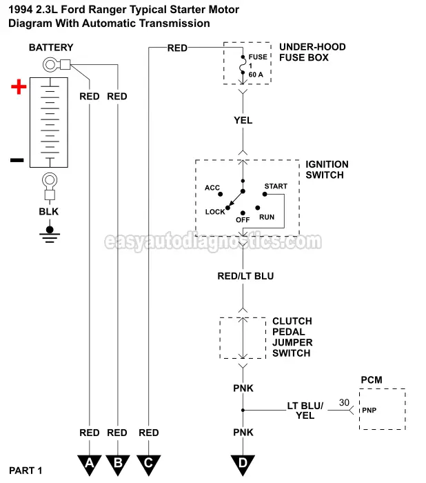 Part 1 -1994 2.3L Ford Ranger Starter Motor Circuit Wiring Diagram With Automatic Transmission