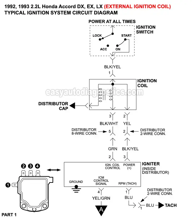 Part 1: 1992-1993 2.2L Honda Accord DX, EX, And LX Ignition System Wiring Diagram