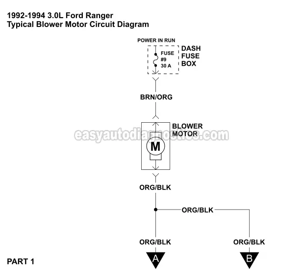 1992-1994 3.0L Ranger Blower Motor Circuit Diagram