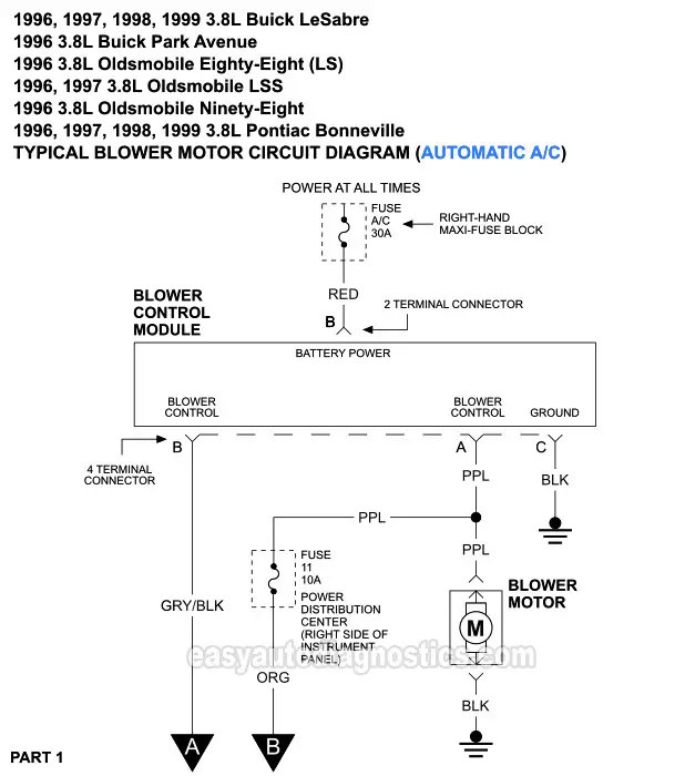 Blower Motor Circuit Diagram (1996-1999 3.8L Buick, Oldsmobile, Pontiac)
