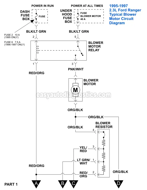 Blower Motor Circuit Diagram (1995-1997 2.3L Ford Ranger)
