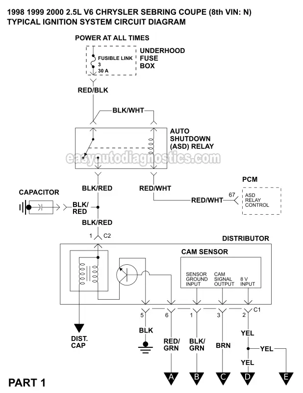 Ignition System Wiring Diagram (1998-2000 2.5L V6 Chrysler Sebring)