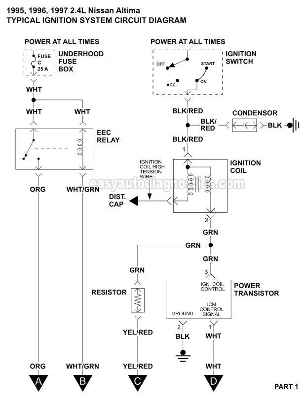 PART 1: Ignition System Wiring Diagram (1995, 1996, 1997 2.4L Nissan Altima)