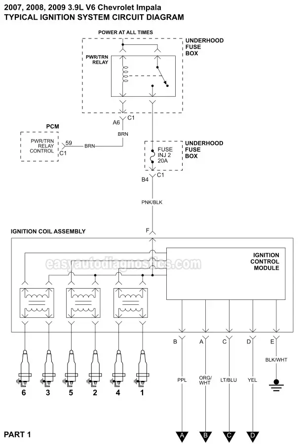 Part 1 -Ignition System Wiring Diagram (2007-2009 3.9L V6 Chevrolet Impala)
