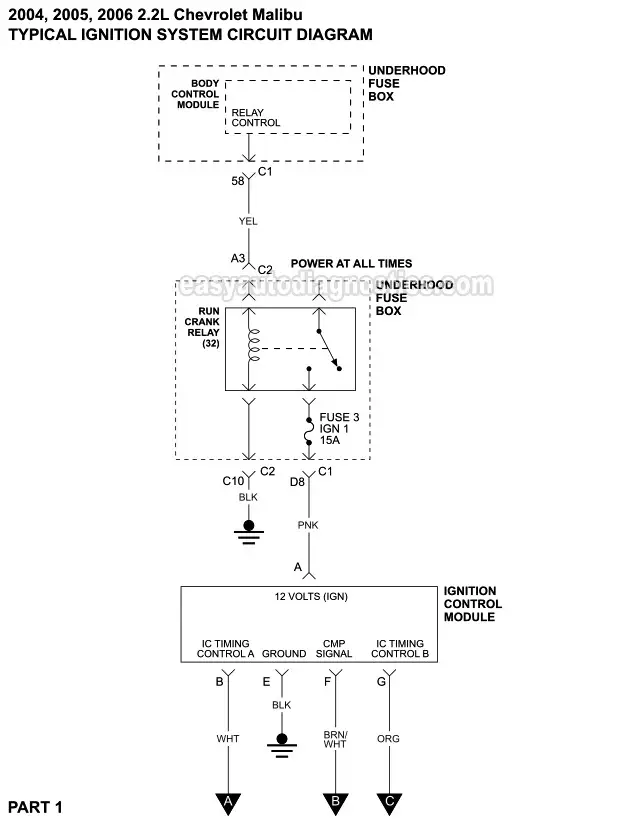 Part 1 -Ignition System Wiring Diagram (2004, 2005, 2006 2.2L Chevrolet Malibu)