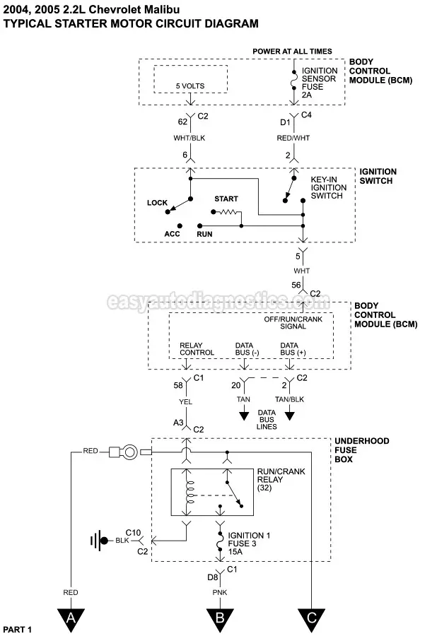 PART 1: Starter Motor Circuit Wiring Diagram (2004, 2005 2.2L Chevrolet Malibu)