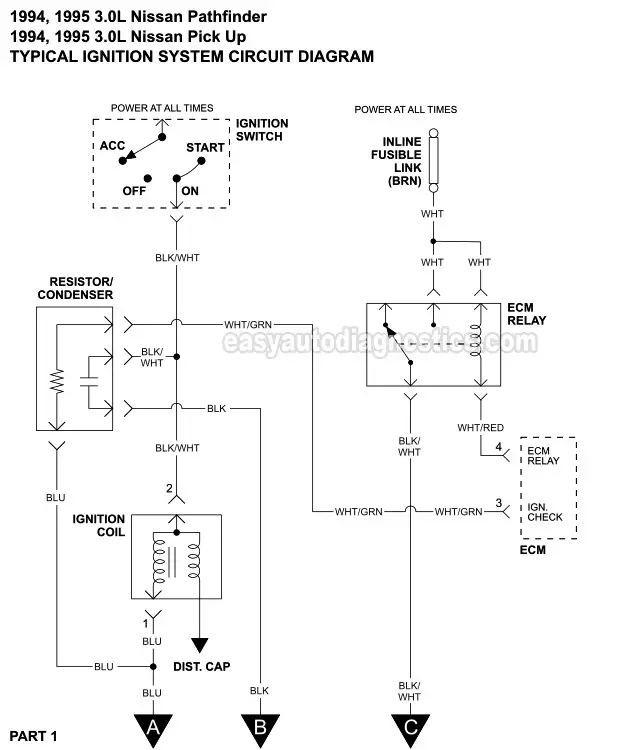 Part 1 -Ignition System Wiring Diagram (1994, 1995 3.0L V6 Nissan Pick Up And Pathfinder)