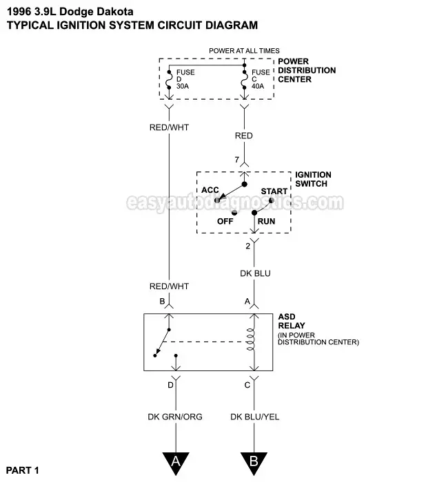 PART 1 -1996 3.9L V6 Dodge Dakota Ignition System Circuit Wiring Diagram