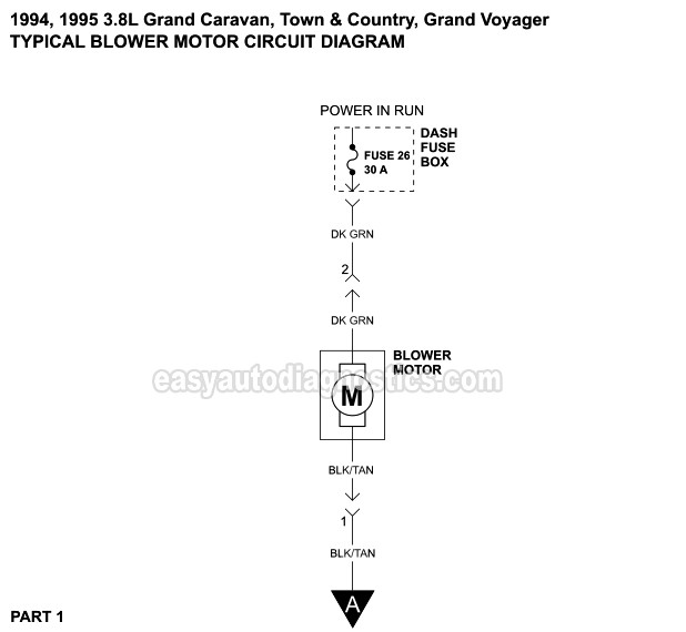 Blower Motor Circuit Wiring Diagram. 1994, 1995 3.8L V6 Grand Caravan, Town And Country, Grand Voyager