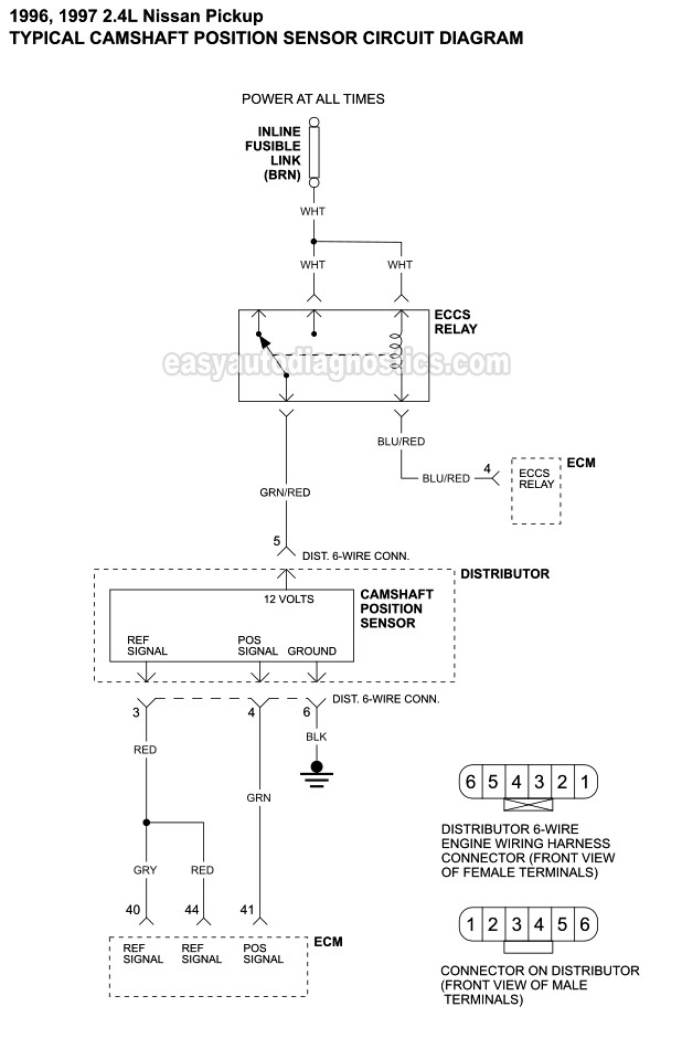 1996, 1997 2.4L Nissan Pickup Ignition System Wiring Diagram Part 1