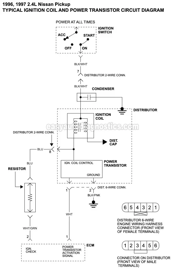 Ignition Coil And Power Transistor Circuits. 1996, 1997 2.4L Nissan Pickup Ignition System Wiring Diagram Part 2