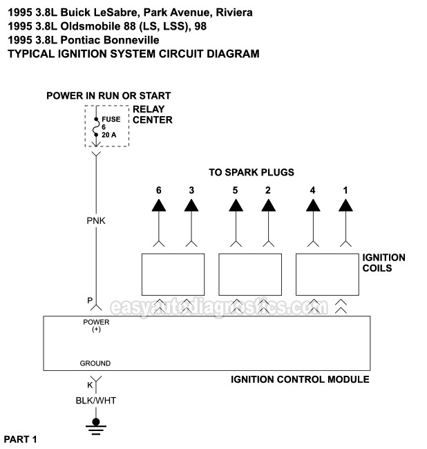 Ignition System Circuit Wiring Diagram PART 1 -1995 3.8L Buick LeSabre, Park Avenue, Riviera. 1995 3.8L Oldsmobile Eighty-Eight, Ninety-Eight. Pontiac Bonneville