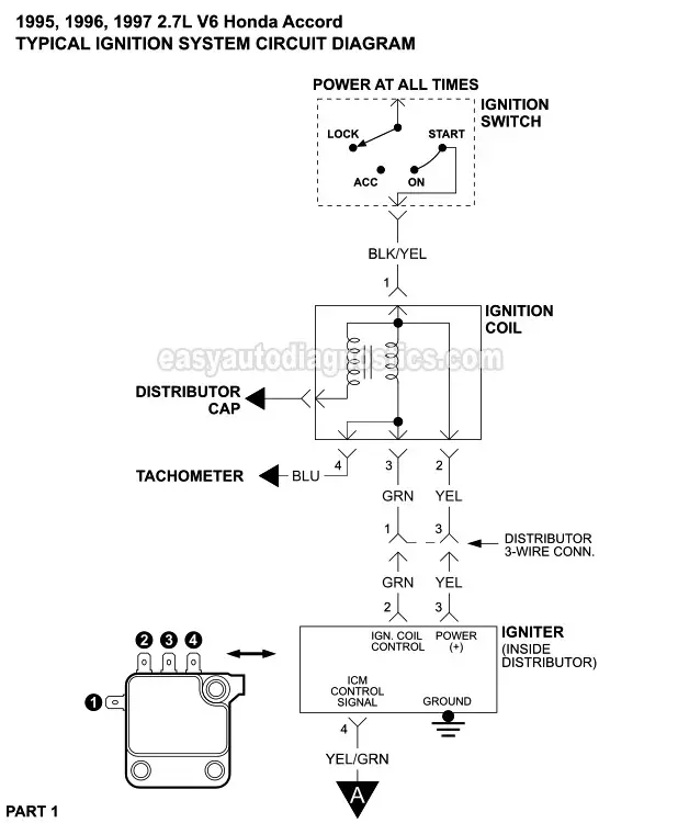 PART 1 -1995, 1996, 1997 2.7L V6 Honda Accord- Ignition System Circuit Wiring Diagram