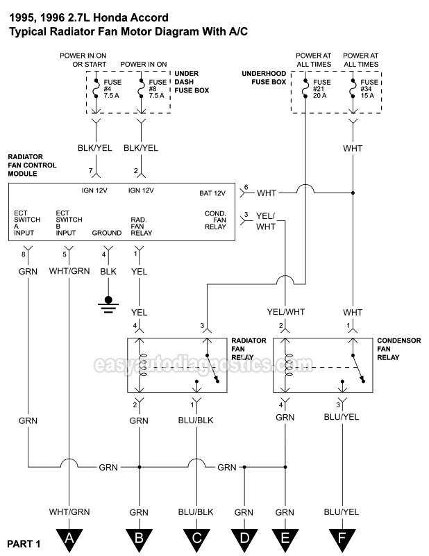 Radiator Fan Motor Wiring Diagram (1995-1996 2.7L Honda Accord)