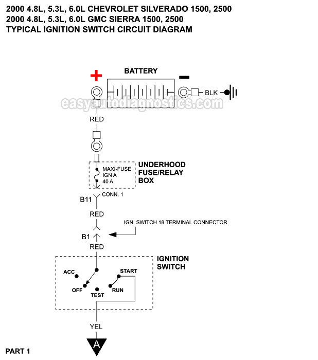 Ignition Switch Circuit Wiring Diagram (2000 V8 Chevrolet Silverado, GMC Sierra)