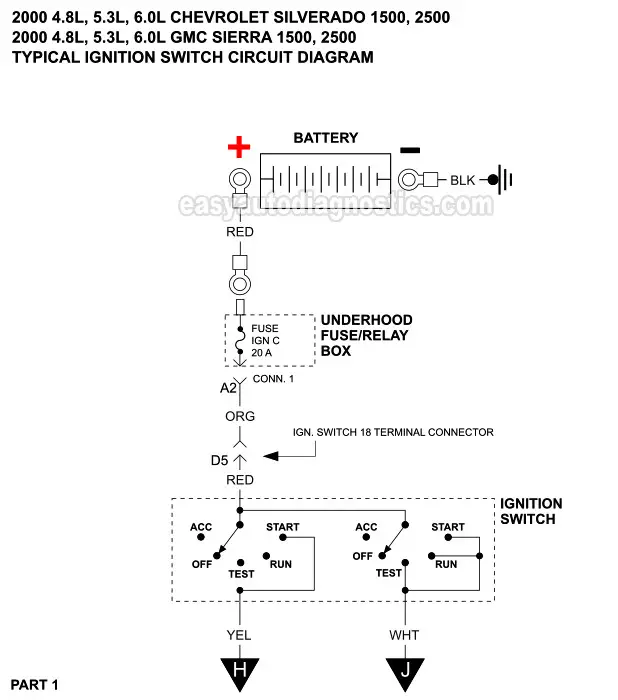 Part 3 -Ignition Switch Circuit Wiring Diagram (2000 V8 Chevrolet Silverado, GMC Sierra)