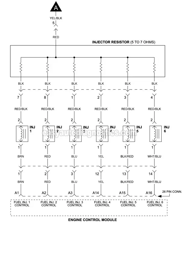 PART 2 -1995, 1996 2.7L V6 Fuel Injector Circuit Wiring Diagram