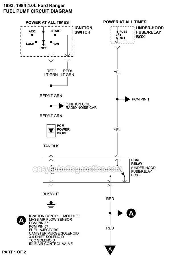 Fuel Pump Circuit Wiring Diagram (1993-1994 4.0L Ford Ranger)