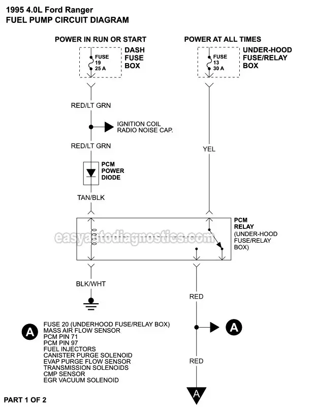 Fuel Pump Circuit Wiring Diagram PART 1 of 2 -1995 4.0L Ford Ranger
