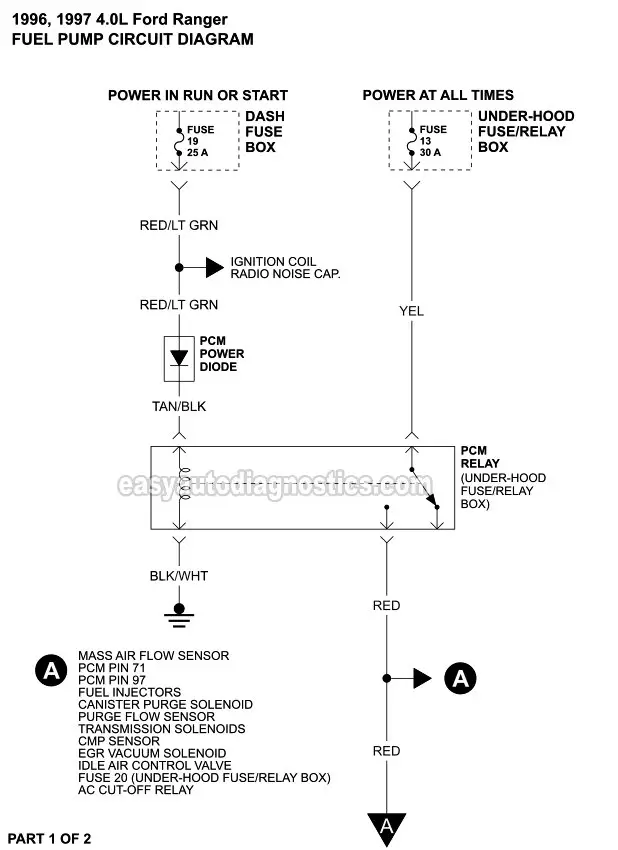 PART 1 of 2: Fuel Pump Circuit Wiring Diagram (1996, 1997 4.0L Ford Ranger)