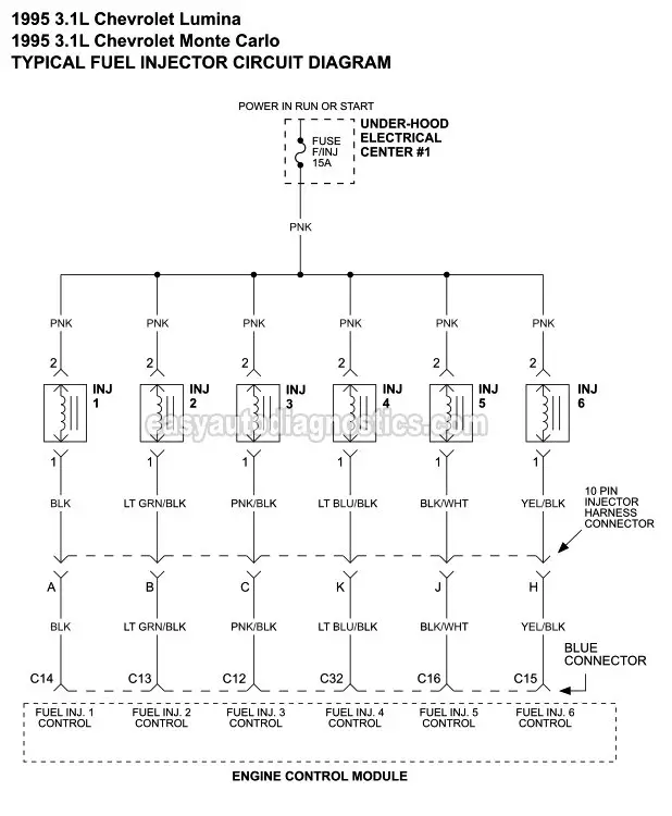 Fuel Injector Circuit Diagram (1995 3.1L V6 Chevrolet Lumina, Monte Carlo)
