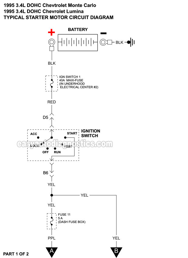 Starter Motor Circuit Wiring Diagram (1995 3.4L DOHC V6 Chevrolet Lumina, Monte Carlo)