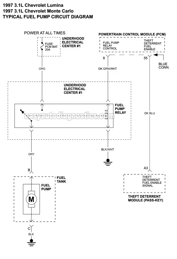 Fuel Pump Wiring Diagram (1997 3.1L V6 Chevrolet Lumina, Monte Carlo)