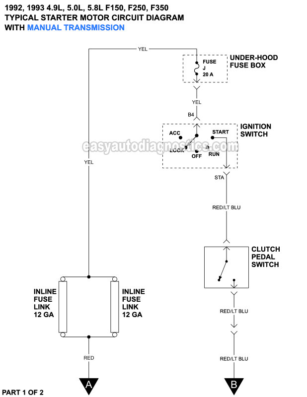 Part 2 -Starter Motor Circuit Diagram (1992-1993 Ford F150, F250, F350)