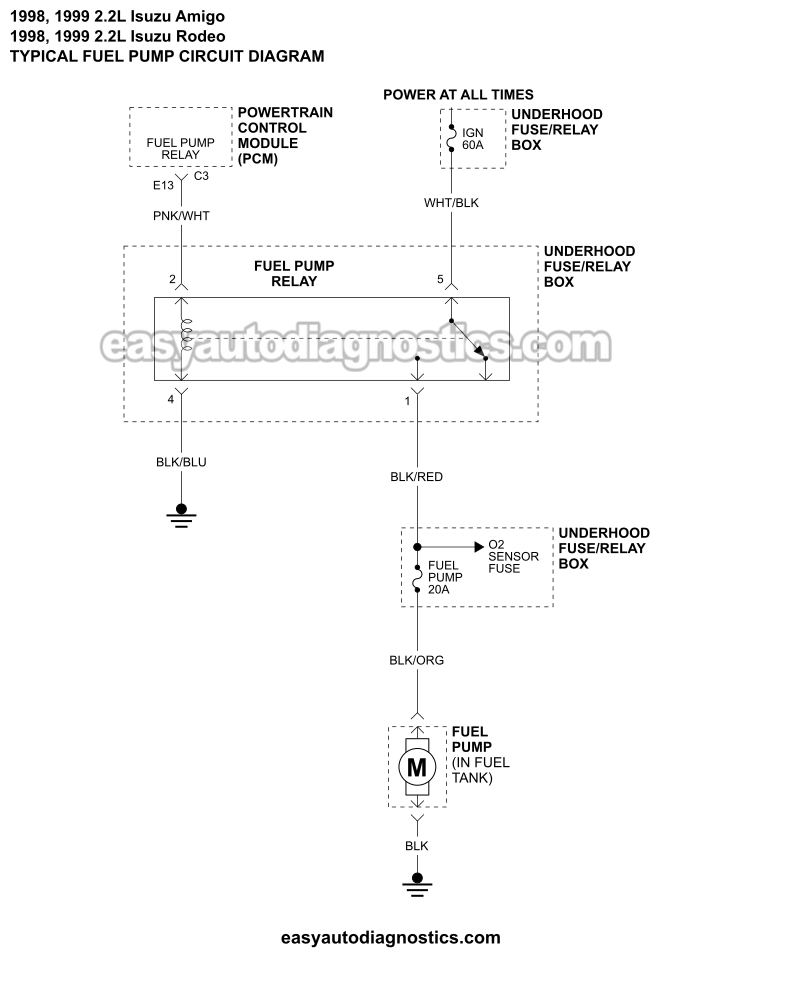 Fuel Pump Circuit Wiring Diagram (1998, 1999 2.2L Isuzu Rodeo, Amigo)