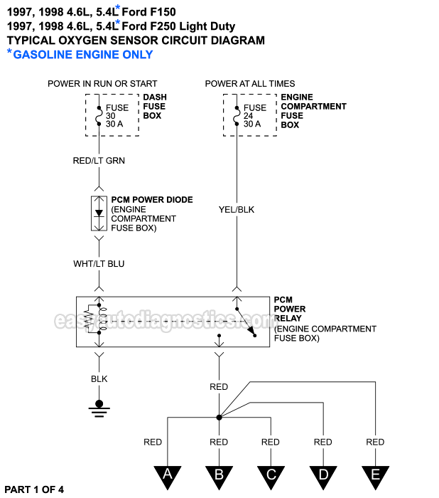 PART 1 of 4: Oxygen Sensors Wiring Diagram (1997, 1998 4.6L, 5.4L Ford F150 And F250 Light Duty)