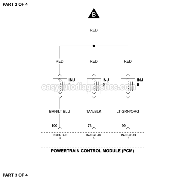 PART 3 of 4: Fuel Injector Circuit Wiring Diagram (1997, 1998, 1999 4.2L V6 Ford F150 And F250 Light Duty)