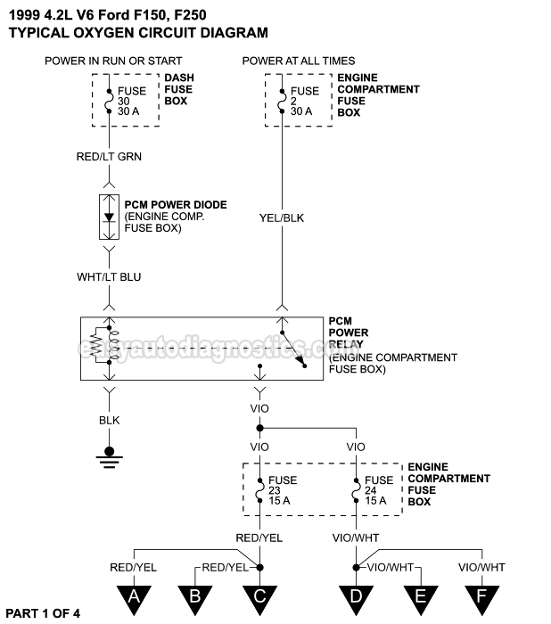 Oxygen Sensors Circuit Wiring Diagram (1999 4.2L V6 Ford F150)
