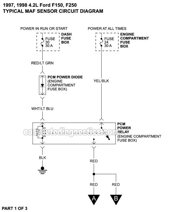 MAF Sensor Circuit Wiring Diagram (1997, 1998 4.2L V6 Ford F150, F250 Light Duty)