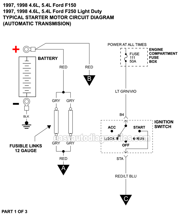 Starter Motor Circuit Wiring Diagram (1999 4.6L, 5.4L V8 Ford F150, F250 Light Duty)