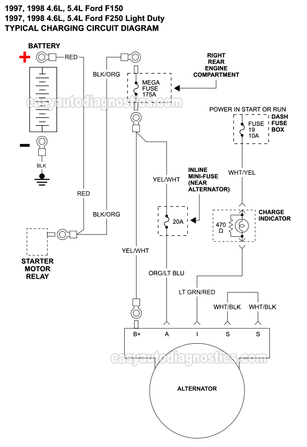 Charging System Circuit Wiring Diagram (1997-1998 4.6L, 5.4L V8 Ford F150, F250 Light Duty)