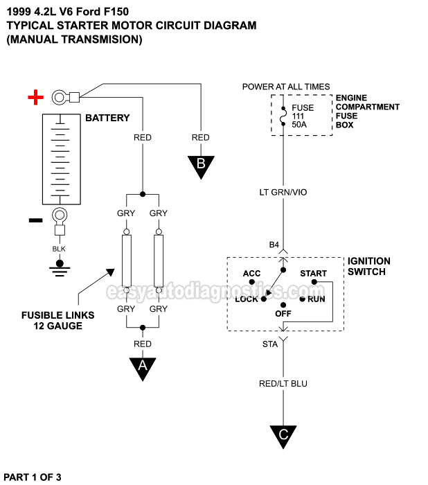 PART 1 of 3: Starter Motor Wiring Diagram With Manual Transmission (1999 4.2L V6 Ford F150)