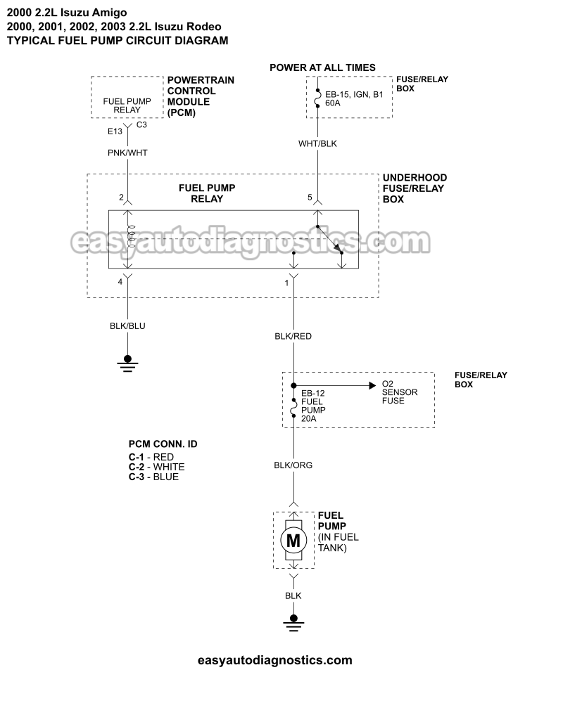 Fuel Pump Circuit Wiring Diagram (2000, 2001, 2002, 2003 2.2L Isuzu Rodeo, Amigo)