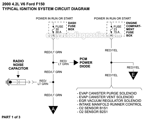 Ignition System Circuit Wiring Diagram (2000 4.2L V6 Ford F150)