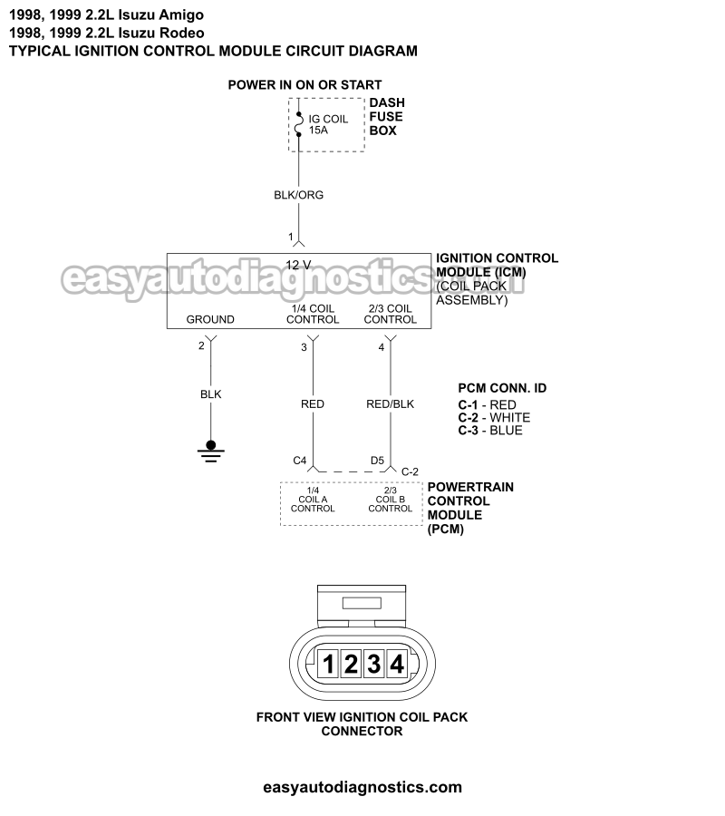 Ignition Control Module Circuit Wiring Diagram (1998, 1999 2.2L Isuzu Rodeo, Amigo)