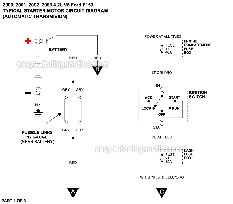 Starter Motor Circuit Wiring Diagram (2000-2003 4.2L V6 Ford F150)