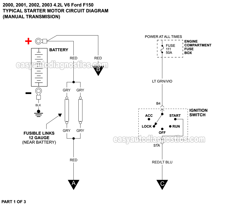 PART 1 of 3: Starter Motor Wiring Diagram With Manual Transmission (2000, 2001, 2002, 2003 4.2L V6 Ford F150)